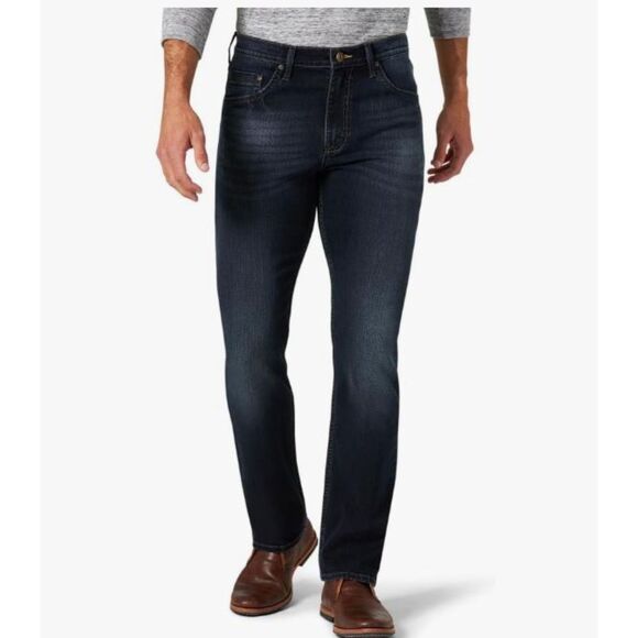 NEW Wrangler Men’s Slim Straight Dark Wash Jeans Size 38x30 Stretch Denim - Picture 1 of 6